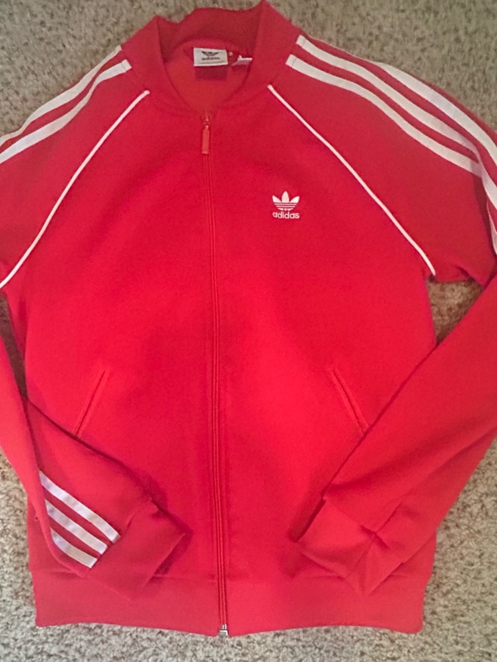 adidas Red Zip-Up Trefoil Jacket with White Logo